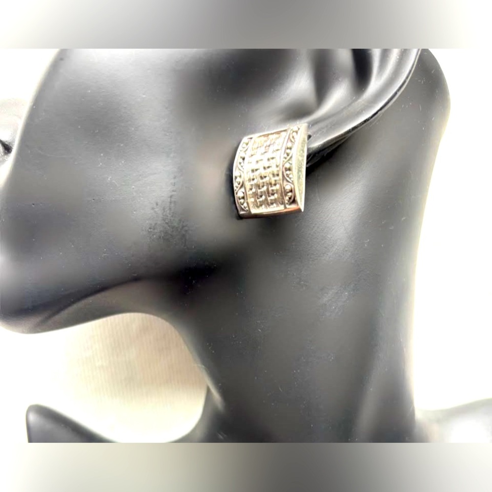 Vintage Sterling Silver Rectangular Clip-On Earri… - image 1
